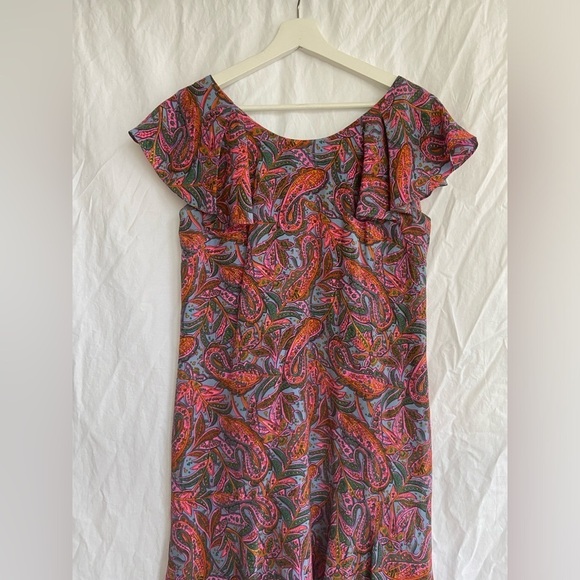 J. Crew Silk Dress Paisley Print Flounce Hem Pink Blue Size 4 - Picture 5 of 16